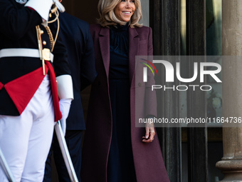 French President Emmanuel Macron and First Lady Brigitte receive King Philippe of the Belgians and Queen Mathilde at the Elysee Palace in Pa...