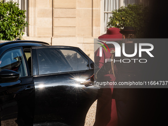 Queen Mathilde of the Belgians gets out of the car in the Elysee court during a state visit to France, where President Emmanuel Macron and F...