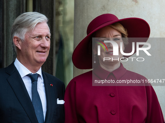 King Phillip and Queen Mathilde of the Belgians visit the Elysee Palace on the occasion of a state visit to France. They are welcomed by Pre...