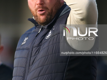 Hartlepool United Manager Darren Sarll is present during the FA Cup Fourth Qualifying Round match between Hartlepool United and Brackley Tow...