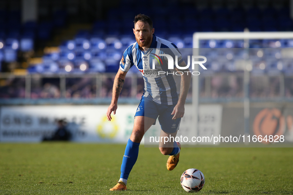 Tom Parkes of Hartlepool United participates in the FA Cup Fourth Qualifying Round match between Hartlepool United and Brackley Town at Vict...