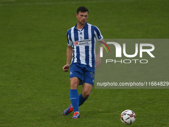 Nathan Sheron of Hartlepool United participates in the FA Cup Fourth Qualifying Round match between Hartlepool United and Brackley Town at V...