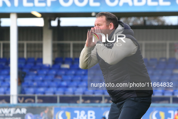 Hartlepool United Manager Darren Sarll is present during the FA Cup Fourth Qualifying Round match between Hartlepool United and Brackley Tow...