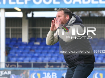 Hartlepool United Manager Darren Sarll is present during the FA Cup Fourth Qualifying Round match between Hartlepool United and Brackley Tow...