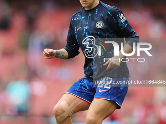 Lucy Bronze of Chelsea warms up before the Barclays FA Women's Super League match between Arsenal and Chelsea at the Emirates Stadium in Lon...