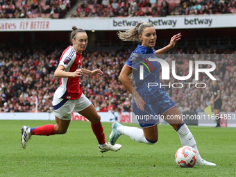 Caitlin Foord of Arsenal chases the ball during the Barclays FA Women's Super League match between Arsenal and Chelsea at the Emirates Stadi...