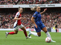 Caitlin Foord of Arsenal chases the ball during the Barclays FA Women's Super League match between Arsenal and Chelsea at the Emirates Stadi...