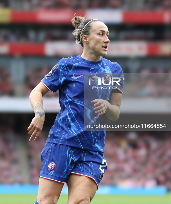 Lucy Bronze of Chelsea plays during the Barclays FA Women's Super League match between Arsenal and Chelsea at the Emirates Stadium in London...