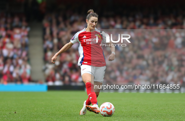 Emily Fox of Arsenal plays during the Barclays FA Women's Super League match between Arsenal and Chelsea at the Emirates Stadium in London,...