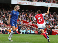 Arsenal's Caitlin Foord celebrates her goal just before halftime during the Barclays FA Women's Super League match between Arsenal and Chels...