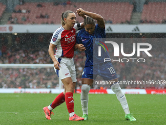 Katie McCabe and Lauren James get close during the Barclays FA Women's Super League match between Arsenal and Chelsea at the Emirates Stadiu...