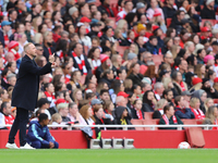 Arsenal Manager Jonas Eidevall is under pressure during the Barclays FA Women's Super League match between Arsenal and Chelsea at the Emirat...