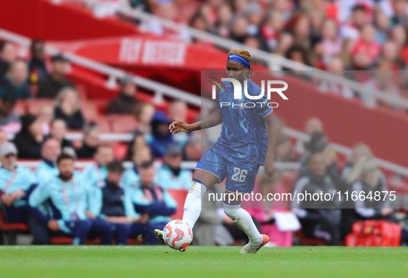 Kadeisha Buchanan of Chelsea plays during the Barclays FA Women's Super League match between Arsenal and Chelsea at the Emirates Stadium in...