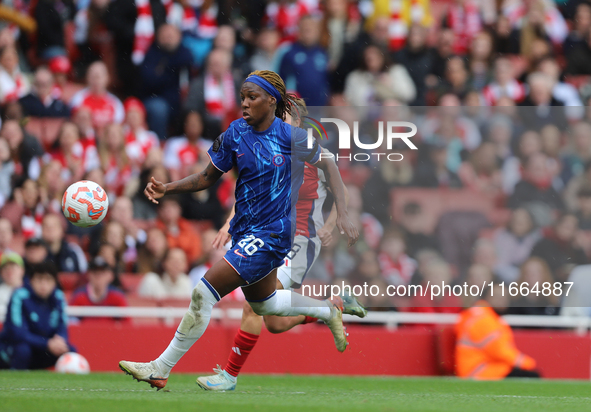 Kadeisha Buchanan participates in the Barclays FA Women's Super League match between Arsenal and Chelsea at the Emirates Stadium in London,...