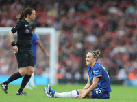 Lucy Bronze goes down during the Barclays FA Women's Super League match between Arsenal and Chelsea at the Emirates Stadium in London, Engla...