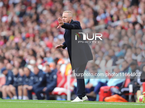 Arsenal Manager Jonas Eidevall is under pressure during the Barclays FA Women's Super League match between Arsenal and Chelsea at the Emirat...