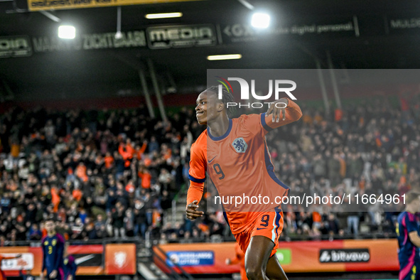 Netherlands player Emmanuel Emegha celebrates the goal 1-0 during the match between Netherlands U21 and Sweden U21 at the Goffertstadion for...