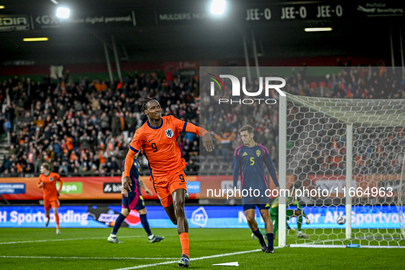 Netherlands player Emmanuel Emegha celebrates the goal 1-0 during the match between Netherlands U21 and Sweden U21 at the Goffertstadion for...