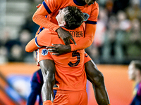 Netherlands players Rav van den Berg and Emmanuel Emegha celebrate the 2-0 goal during the Netherlands U21 vs. Sweden U21 match at the Goffe...