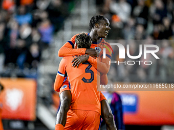 Netherlands players Rav van den Berg and Emmanuel Emegha celebrate the 2-0 goal during the Netherlands U21 vs. Sweden U21 match at the Goffe...