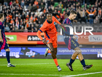 Netherlands player Emmanuel Emegha celebrates the goal during the match between Netherlands U21 and Sweden U21 at the Goffertstadion for the...