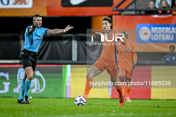 Netherlands player Ezechiel Banzuzi participates in the match between Netherlands U21 and Sweden U21 at the Goffertstadion for the Qualifica...