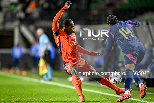 Netherlands player Neraysho Kasanwirjo participates in the match between Netherlands U21 and Sweden U21 at the Goffertstadion for the Qualif...