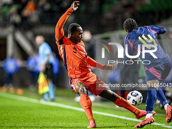 Netherlands player Neraysho Kasanwirjo participates in the match between Netherlands U21 and Sweden U21 at the Goffertstadion for the Qualif...