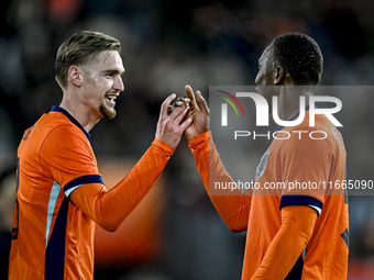 Netherlands player Kenneth Taylor and Netherlands player Neraysho Kasanwirjo celebrate the 3-0 goal during the Netherlands U21 vs. Sweden U2...