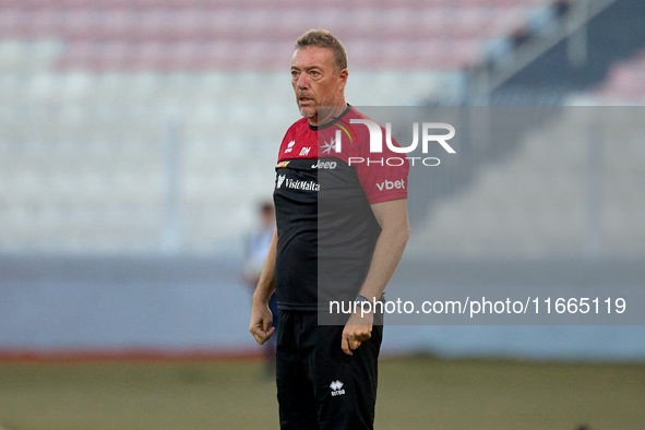 In Ta' Qali, Malta, on October 13, 2024, Davide Mazzotta, interim coach of Malta, gestures during the UEFA Nations League, League D, Group D...