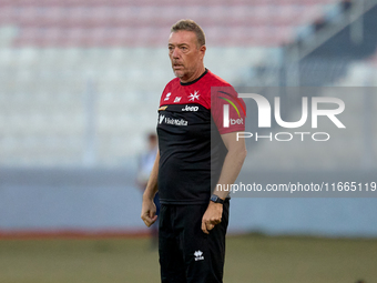 In Ta' Qali, Malta, on October 13, 2024, Davide Mazzotta, interim coach of Malta, gestures during the UEFA Nations League, League D, Group D...