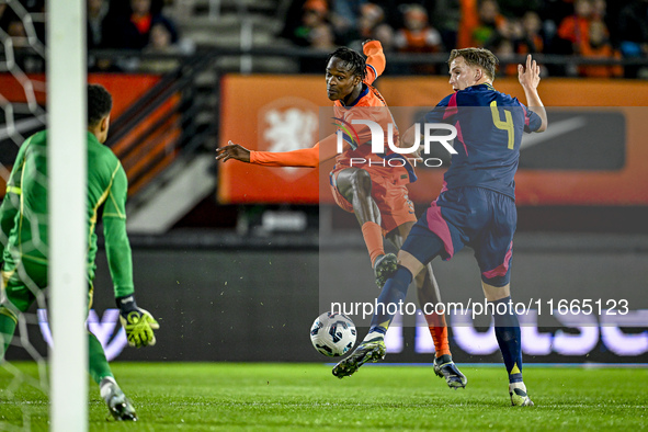 Netherlands player Emmanuel Emegha and Sweden player Casper Widell participate in the match between Netherlands U21 and Sweden U21 at the Go...