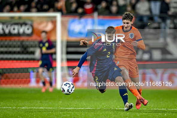 Sweden player Samuel Dahl and Netherlands player Ruben van Bommel are present during the Netherlands U21 vs. Sweden U21 match at the Goffert...