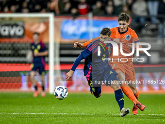 Sweden player Samuel Dahl and Netherlands player Ruben van Bommel are present during the Netherlands U21 vs. Sweden U21 match at the Goffert...