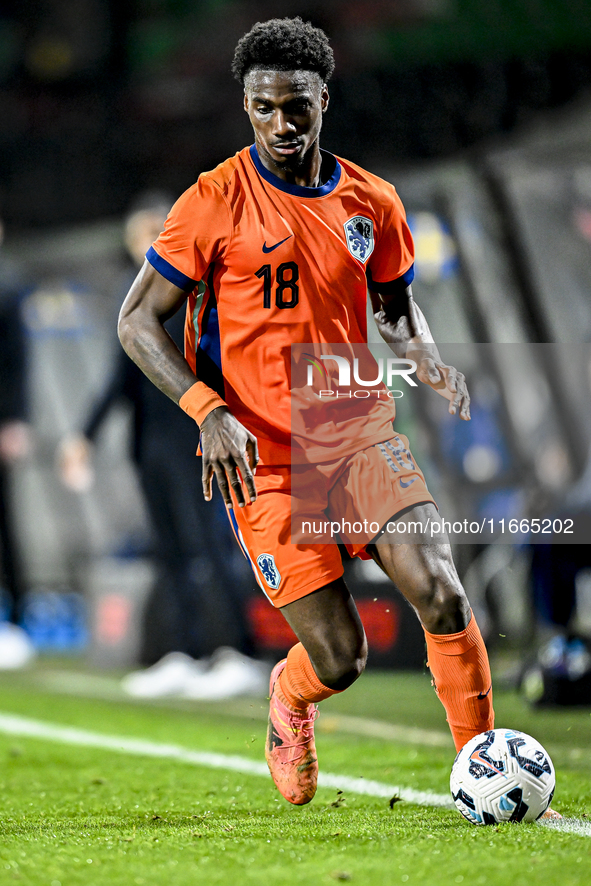 Netherlands player Ezechiel Banzuzi participates in the match between Netherlands U21 and Sweden U21 at the Goffertstadion for the Qualifica...