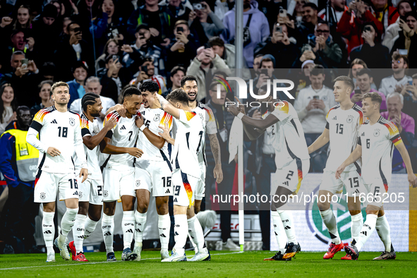 Germany midfielder Jamie Leweling celebrates the goal during the match between Germany and the Netherlands at the Allianz Arena for the UEFA...