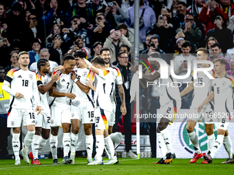 Germany midfielder Jamie Leweling celebrates the goal during the match between Germany and the Netherlands at the Allianz Arena for the UEFA...