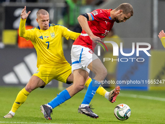 Mykhailo Mudryk, Tomas Soucek are playing during the  UEFA Nations League 2024 League B Group B1 match between Ukraine and Czechia , at the...