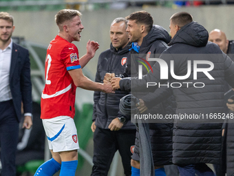 Lukas Cerv is celebrating scoring a goal during the  UEFA Nations League 2024 League B Group B1 match between Ukraine and Czechia , at the T...