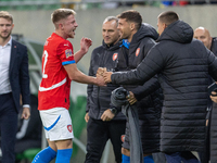 Lukas Cerv is celebrating scoring a goal during the  UEFA Nations League 2024 League B Group B1 match between Ukraine and Czechia , at the T...