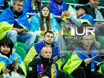 Ukraine fans attend a football match of the UEFA Nations League between the Ukraine and Czechia national teams in Wroclaw, Poland, on Octobe...