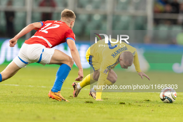 Lukas Cerv, Mykhailo Mudryk are playing  during the  UEFA Nations League 2024 League B Group B1 match between Ukraine and Czechia , at the T...