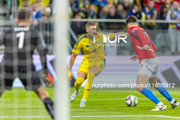 Artem Dovbyk is playing  during the  UEFA Nations League 2024 League B Group B1 match between Ukraine and Czechia , at the Tarczynski Arena...