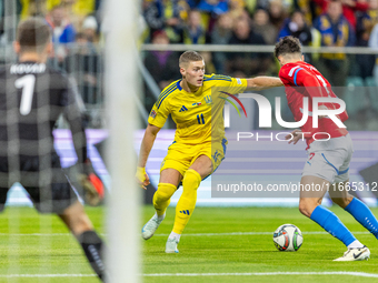 Artem Dovbyk is playing  during the  UEFA Nations League 2024 League B Group B1 match between Ukraine and Czechia , at the Tarczynski Arena...