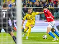 Artem Dovbyk is playing  during the  UEFA Nations League 2024 League B Group B1 match between Ukraine and Czechia , at the Tarczynski Arena...