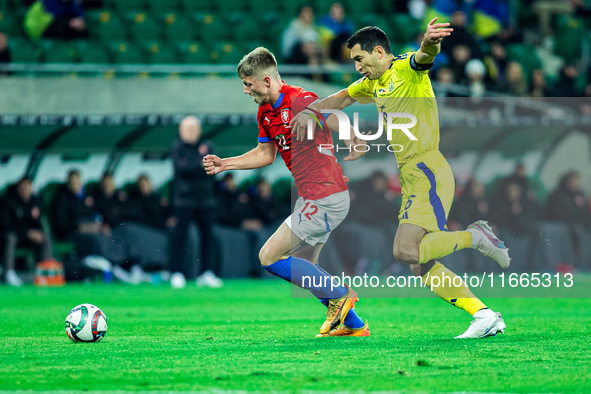 Lukas Cerv participates in a football match of the UEFA Nations League between the Ukraine and Czechia national teams in Wroclaw, Poland, on...