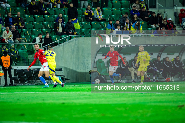 Pavel Sulc participates in a football match of the UEFA Nations League between the Ukraine and Czechia national teams in Wroclaw, Poland, on...