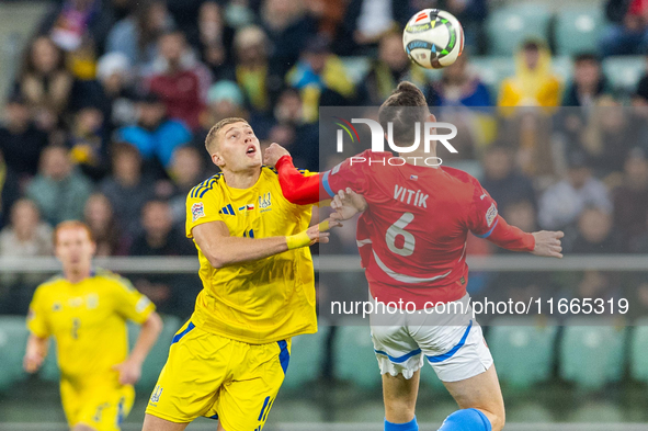 Artem Dovbyk, Martin Vitik are  playing  during the  UEFA Nations League 2024 League B Group B1 match between Ukraine and Czechia , at the T...