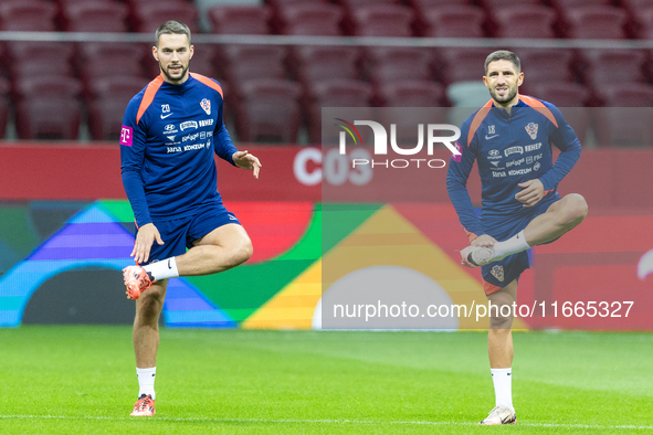 Marko Pjaca, Mislav Orsic during training before UEFA Nations League match against Poland in Warszawa Poland on 14 October 2024. 