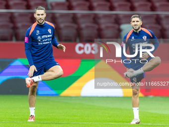 Marko Pjaca, Mislav Orsic during training before UEFA Nations League match against Poland in Warszawa Poland on 14 October 2024. (